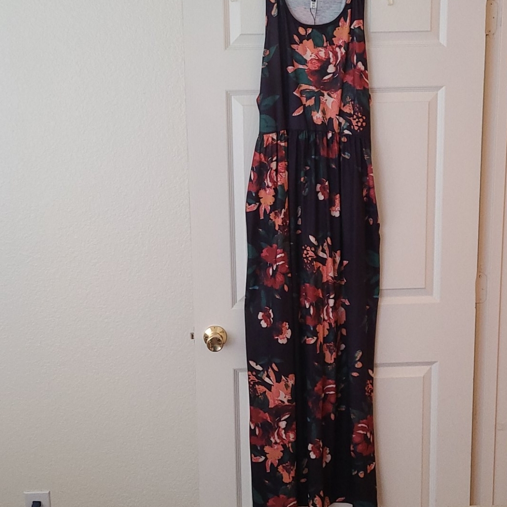 NWT - Sleeveless Black Floral Maxi Dress